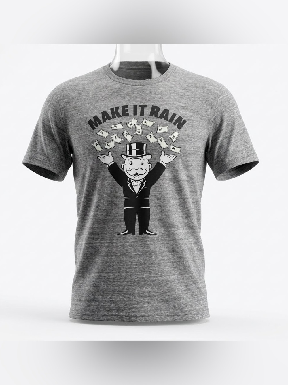 Monopoly Gray 'Make It Rain' Graphic Tee with Money Cartoon Men Size XL